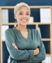 Happy, proud and black business woman success of a entrepreneur in a office. Portrait of a startup manager from New York Royalty Free Stock Photo