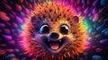 Happy psychedelic hedgehog face portrait in vivid multicolored colors symbolizes vibrant nature
