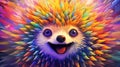 Happy psychedelic hedgehog face portrait in vivid multicolored colors symbolizes vibrant nature