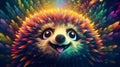 Happy psychedelic hedgehog face portrait in vivid multicolored colors symbolizes vibrant nature