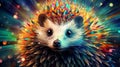 Happy psychedelic hedgehog face portrait in vivid multicolored colors symbolizes vibrant nature