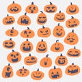 Happy pumpkin face illustration set Royalty Free Stock Photo