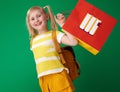 Happy pupil with shopping bag with stationery