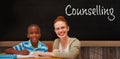 Composite image of happy pupil and teacher Royalty Free Stock Photo