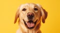 Happy puppy smiling on an isolated yellow light background Royalty Free Stock Photo