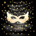 Happy Purim background with gold mask