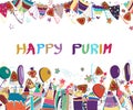 Happy Purim background. Purim Jewish holiday, isolated on white