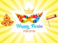 Happy Purim bubbles colorful mask with hamentashen and raashan