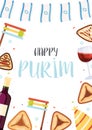 Happy Purim day greeting card. Vector