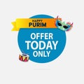 Happy Purim Festival Discount Offer Sign. Offer Today Only Sign, Vector Illustration