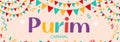 Happy Purim. Jewish holiday background and Carnival funfair banner with Carnival masks and traditional Jewish items Royalty Free Stock Photo