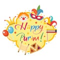 Happy Purim, template greeting card, poster, flyer, frame for text. Jewish holiday, carnival. Vector illustration