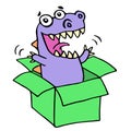 Happy purple dragon in green box. Vector illustration.