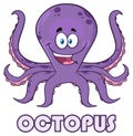 Happy Purple Octopus Cartoon Mascot Character