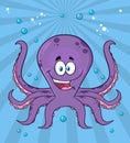 Happy Purple Octopus Cartoon Mascot Character Swimming Underwater