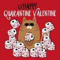 Happy Quarantine Valentine - Cool cat with toilet papers. Funny greeting for Valentine`s day