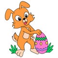 The Happy Rabbit carries a very large Easter egg, doodle icon image kawaii