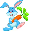 Happy rabbit cartoon holding carrot