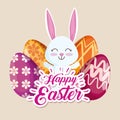 Happy rabbit and easter eggs with figures decoration