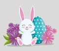 Happy rabbit with egg poins decoration Royalty Free Stock Photo