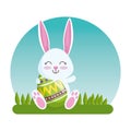 Happy rabbit with eggs figures decoration