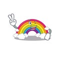 Happy rainbow cartoon design concept with two fingers