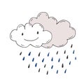 Happy rainy clouds. Doodle illustration. Sticker design. Vector icon.