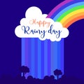 Happy rainy days. Vector elements for greeting card, invitation, poster, T-shirt design. cloud with rain and rainbow