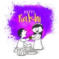 Happy Rakhi Celebration Concept with Doodle Style Illustration of Cute Girl Tying Rakhi to Her Brother on Abstract Royalty Free Stock Photo