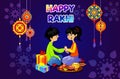 Happy Rakhi greeting card design with brother and sister. Vector