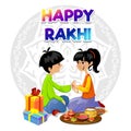 Happy Rakhi greeting card design with brother and sister. Vector