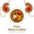 Happy rakhi indian festival with elegant crystal rakhi with pooja thali on white background