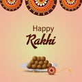 Happy rakhi invitation greeting card with creative rakhi and sweet