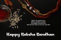 Happy Raksha Bandhan brother sister love bond festival with rakhi threads rice kumkum sweets Royalty Free Stock Photo
