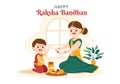 Happy Raksha Bandhan Cartoon Illustration with Sister Tying Rakhi on Her Brothers Wrist to Signify Bond of Love in Indian Festival Royalty Free Stock Photo