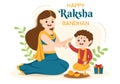 Happy Raksha Bandhan Cartoon Illustration with Sister Tying Rakhi on Her Brothers Wrist to Signify Bond of Love in Indian Festival Royalty Free Stock Photo