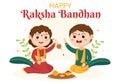 Happy Raksha Bandhan Cartoon Illustration with Sister Tying Rakhi on Her Brothers Wrist to Signify Bond of Love in Indian Festival Royalty Free Stock Photo