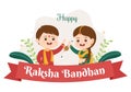 Happy Raksha Bandhan Cartoon Illustration with Sister Tying Rakhi on Her Brothers Wrist to Signify Bond of Love in Indian Festival Royalty Free Stock Photo