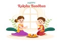 Happy Raksha Bandhan Cartoon Illustration with Sister Tying Rakhi on Her Brothers Wrist to Signify Bond of Love in Indian Festival Royalty Free Stock Photo