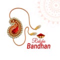 Happy raksha bandhan celebration greeting with creative rakhi on white background