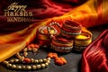 Happy raksha bandhan. Decoration Ornament. Hindu full moon of month shravan. Sale banner or poster for indian festival