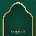 Happy Ramadan Kareem Islamic Arabic Green and Golden Arch Pattern Background Royalty Free Stock Photo