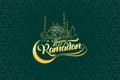 Happy Ramadan lettering greeting card on eastern oriental simple background