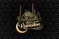 Happy Ramadan lettering greeting card on eastern oriental simple background Royalty Free Stock Photo