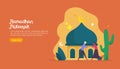 happy ramadan mubarak greeting concept with people character for web landing page template, banner, presentation, social, and