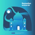 happy ramadan mubarak and islamic eid fitr or adha flat design greeting concept with people character for web landing page