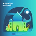 happy ramadan mubarak and islamic eid fitr or adha flat design greeting concept with people character for web landing page