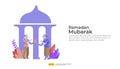 happy ramadan mubarak and islamic eid fitr or adha flat design greeting concept with people character for web landing page