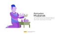 happy ramadan mubarak and islamic eid fitr or adha flat design greeting concept with people character for web landing page