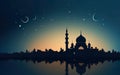Happy Ramadan poster. Black sophisticated silhouette, gradient. Islamic holiday banner with muslim temple, moon, mosque silhouette Royalty Free Stock Photo